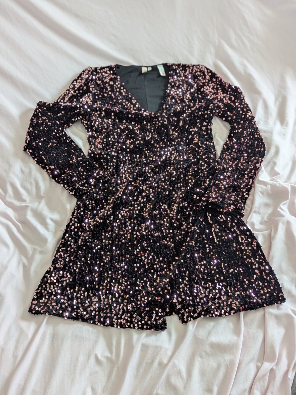 ONLY Black Sequin V-Neck Long Sleeve Dress M